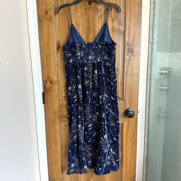 Urban Outfitters Dress Womens Large Rooftop Blue Velvet Constellation Midi Slit - Picture 3 of 9